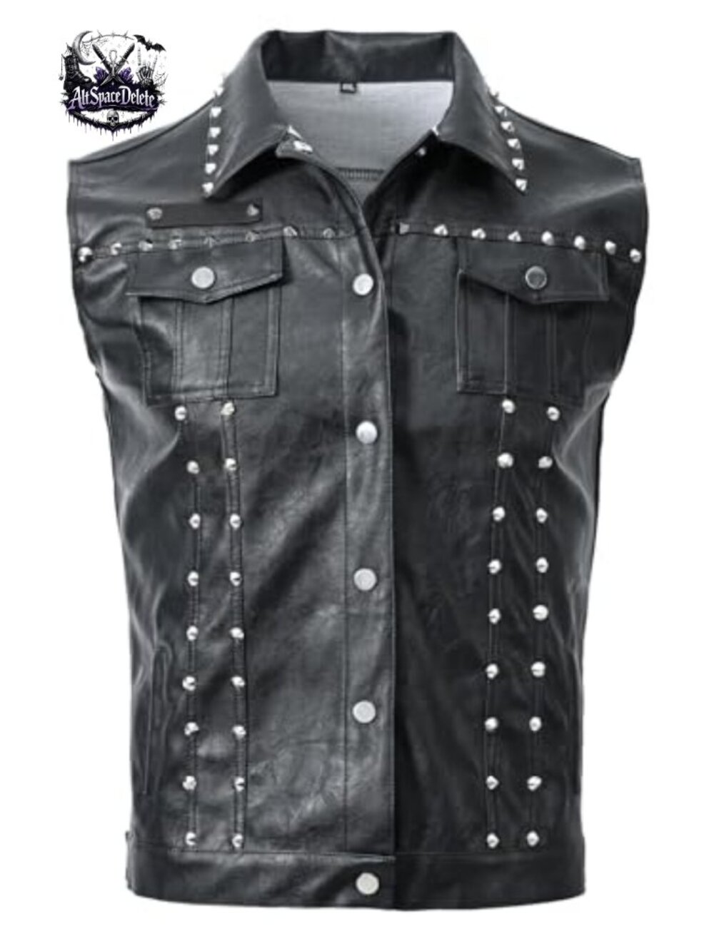 Men's Faux Leather PU Vest Punk Studded Slim Fit Sleeveless Waistcoat